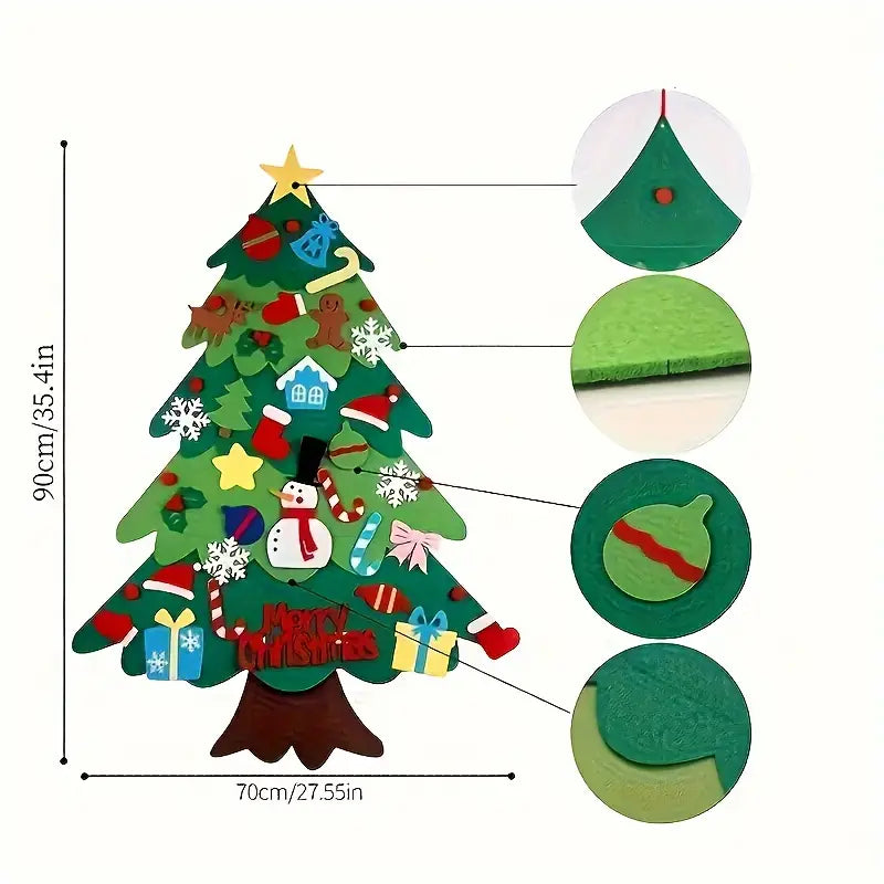Sapin de Noël en feutrine – 95 cm – 26 décorations incluses + CADEAU