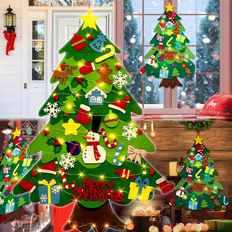 Sapin de Noël en feutrine – 95 cm – 26 décorations incluses + CADEAU