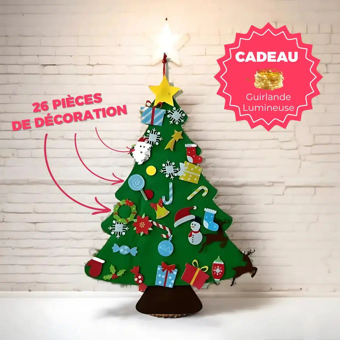 Sapin de Noël en feutrine – 95 cm – 26 décorations incluses + CADEAU