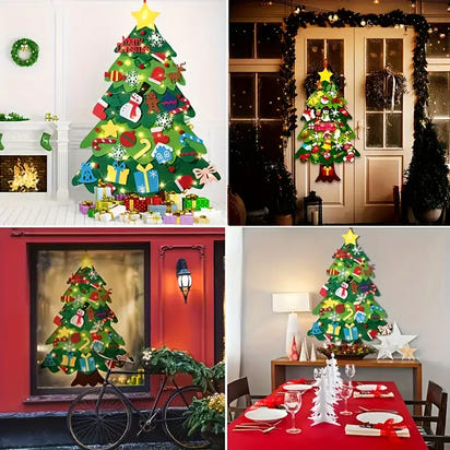 Sapin de Noël en feutrine – 95 cm – 26 décorations incluses + CADEAU