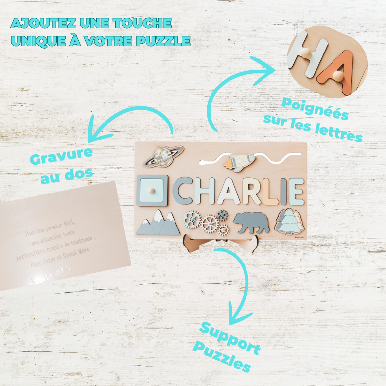 Puzzle Personnalisé avec Prénom en Bois – Cadeau Unique pour Enfant
