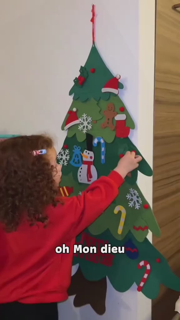 Sapin de Noël en feutrine – 95 cm – 26 décorations incluses + CADEAU video