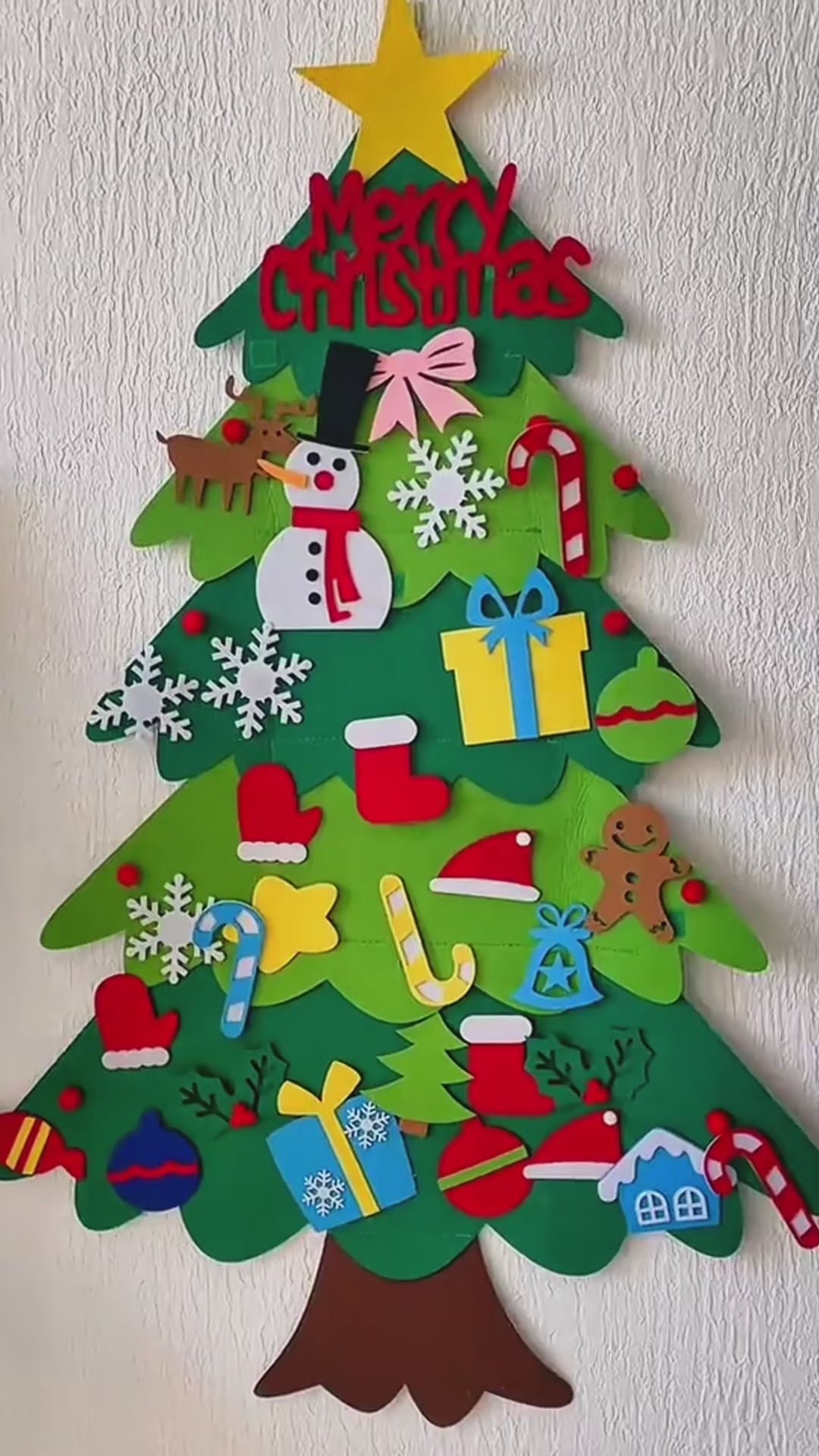 Sapin de Noël en feutrine – 95 cm – 26 décorations incluses + CADEAU video