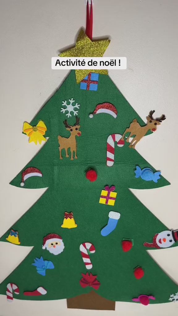 Sapin de Noël en feutrine – 95 cm – 26 décorations incluses + CADEAU video